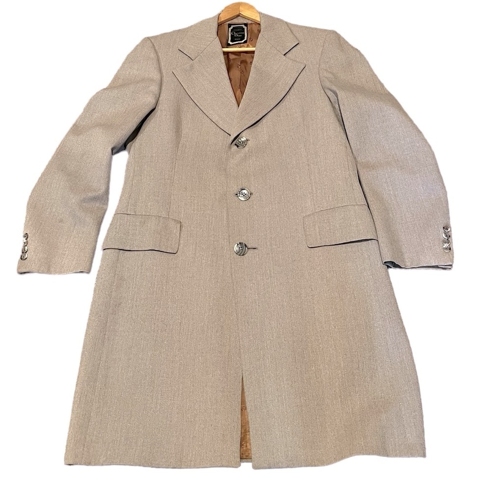 Christian Dior 70s Vintage Beige Three Button Formal Overcoat Mens Sz 40 Medium